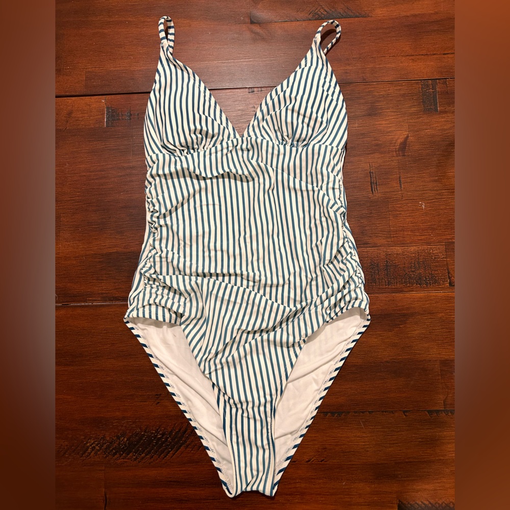 COPY - Cupshe blue and white striped one piece bathing suit